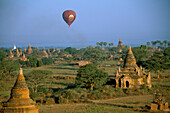 Balloon over temples, Bagan, Burma