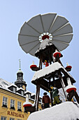 Christmas pyramid near city hall, Ehrenfriedersdorf, Ore mountains, Saxony, Germany