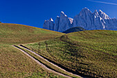 Villnoess Valley with Geisler range in background, Trentino-Alto Adige/Südtirol, Italy