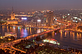 View at the Nile and Zamalek district on the island of Gezira in the evening, Cairo, Egypt, Africa