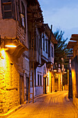 Row of houses at Civelek Sok street at the Old Town in the evening, Antalya, turkey, Europe