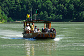 Bicycle ferry on Danube river, Schloegen, Haibach ob der Donau, Upper Austria, Austria