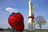 Reklame für Erdbeeren und Spargel, Geldern, Niederrhein, Nordrhein-Westfalen, Deutschland