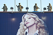 advertising banner of Madonna, on historic building, Unter den Linden, Berlin