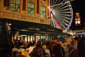 Cafes on Rihour and ferris wheel at night, Lille, Nord pas de Calais, France