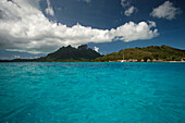 View of mountains from lagoon, Bora Bora, Bora Bora, Society Islands