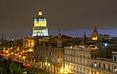 View over Parque Central at night with the Capitol Building, Capitolio Nacional, Havana, Cuba, Caribbean