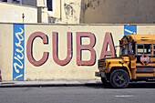 Cuba sign and bus, Havana, Cuba, Caribbean