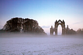 Misty winter scene at Gisborough Priory, Guisborough, Cleveland, UK, England