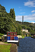 Wainhouse Tower seen from the Rochdale Canal, Sowerby Bridge, Yorkshire, UK, England