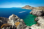 View along coastline around bay, Afandou Bay, Rhodes Island, Greek Islands