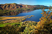 View over lake from Marys Mount in autumn, Derwentwater, Cumbria, UK, England