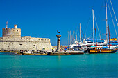 Mandraki Harbour with St Nicholas Fort, Rhodes Town, Rhodes Island, Greek Islands