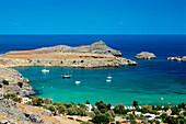 View over Lindos Bay, Lindos, Rhodes Island, Greek Islands