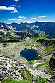 View over blue lake in Five Ponds Valley, Tatra Mountains, Poland