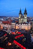 View over Old Town Square with Christmas Market, Prague, Czech. Republic