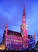Grand-Place, Christmas tree and laser show, Brussels, Flanders, Belgium