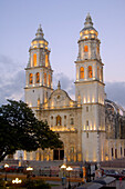 The cathedral at dusk, Campeche, Mexico