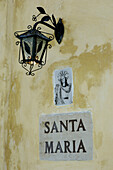 House details, ornate lantern and religious plaque, Victoria, Gozo, Maltese Islands