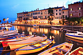 Harbour scene at night, Lazise, Lombardy, Lake Garda, Italy