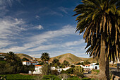 The village Betancuria under clouded sky, Parque Natural de Betancuria, Fuerteventura, Canary Islands, Spain, Europe
