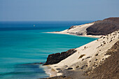 Sandy beach in the sunlight, Jandia peninsula, Fuerteventura, Canary Islands, Spain, Europe