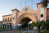 Entrance to the market hall at dusk, Santa Cruz de Tenerife, Tenerife, Canary Islands, Spain, Europe