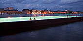 Bathing ship in River Spree at sunset, Badeschiff, Berlin, Germany