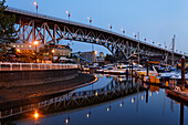 Promande and small Marina at False Creek at twilight, Granville Bridge, Vancouver, Canada, North America