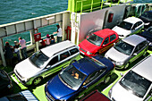 Cars on the ferry from Setubal to Troja, Setubal, Algarve, Portugal