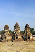 Prang Sam Yot, the Khmer temple in the old town of Lopburi, Central Thailand, Asia