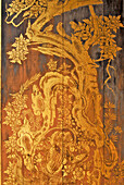 Gold painting on wood window shutters, National museum Bangkok, Wang Na Palast, Thailand, Asia