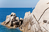 Granitic rock on shore in the sunlight, Capo Testa, Santa Teresa  Gallura, Sardinia, Italy, Europe