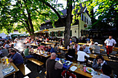 Guests in a beergarden, Aying, Bavaria, Germany