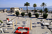 Palm trees on the Bastione San Remy in the sunlight, Cagliari, Sardinia-south, Italy, Europe