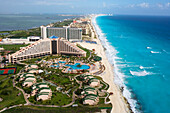 Aerial of the Hilton Cancun Spa Resort in the Zona Hotelera, Cancun, State of Quintana Roo, Peninsula Yucatan, Mexico