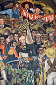 Diego Riveras Freskenzyklus Mexico en la historia im Nationalpalast von Mexiko Stadt, hier der Ausschnitt El campesino oprimido aus dem Jahr 1935, Bundesstaat Mexiko, Mexiko