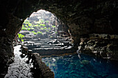 Volcanic cave with salt water lake, Jameos del Agua, hollow lava tunnel, architect Cesar Manrique, UNESCO Biosphere Reserve, Lanzarote, Canary Islands, Spain, Europe