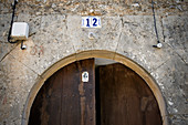 Bar front door in Biniali,  little village in Mallorca,  Balearic Islands,  Spain.