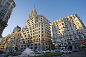 Spain,  Madrid,  Centro,  Edificio Telefónica and other lavishly decorated grand edificious at Gran Via