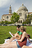 A group of young women students study on campus at Catholic University,  Washington,  DC