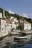 Perast, old town, Church of Our Lady of Rosary, octogonal tower, Kotor Bay, Montenegro