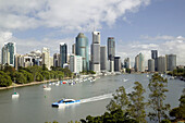 Australia - Queensland - Brisbane: Central Business District viewed from Kangaroo Point with river ferry in the morning