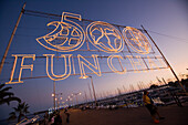 500 Years Funchal Commemorative Lighting on Funchal Cais da Cidade Pier, Funchal, Madeira, Portugal