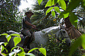 Man on horseback at the Centro Hipico Equestrian Center, Ponta, Porto Santo, near Madeira, Portugal