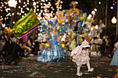 Junges Mädchen tanzt auf der Straße beim Karneval Umzug, Funchal, Madeira, Portugal