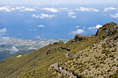Bus on Road to Pico Ruivo with View of Santana, Achada do Teixeira, Madeira, Portugal