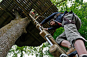 Eure-Et-Loir Climbing A Rope Ladder, The Cabins In The Air For Sleeping In The Trees Of The Domaine Du Bois Landry, Champrond-En-Gatine, Perche, Eure-Et-Loir (28), France