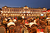 Sidewalk Cafes Under The Arches Across From The Town Hall At Nightfall, Place Du Capitole, Toulouse, Haute-Garonne (31), France