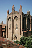 Austere Facade Of The Red Brick Church With Its Two Naves Surmounted By Octagonal Turrets, Jacobins Convent, Toulouse, Haute-Garonne (31), France